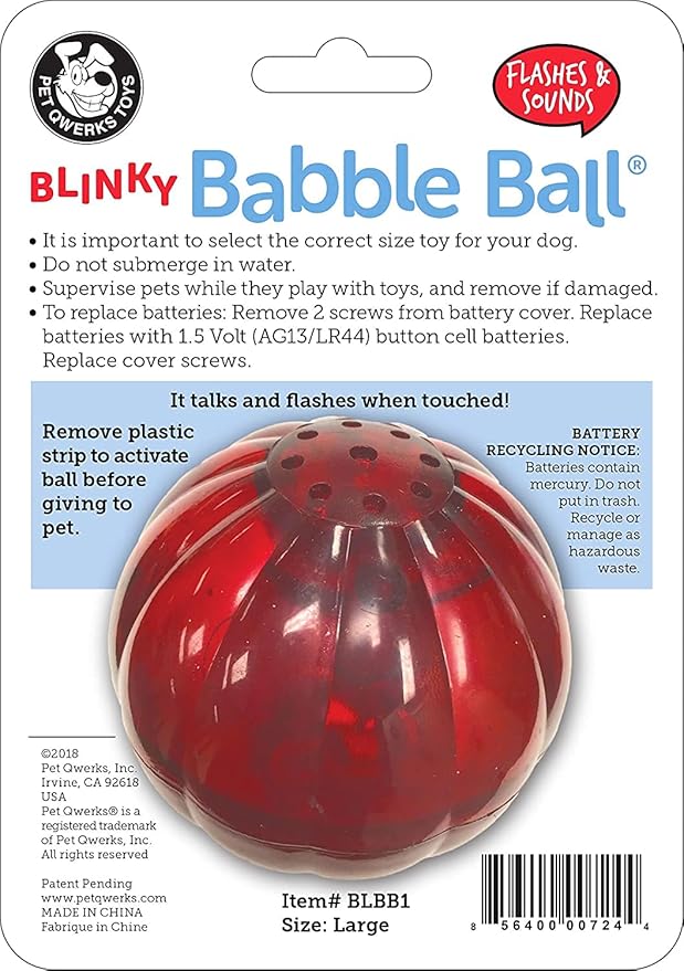 Pet Qwerks Blinky Babble Ball - Flashing Interactive Dog Toy - Large