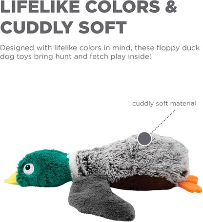 Outward Hound Flapperz Plush Crinkle Duck Dog Toy, 2-Pack - Grunt, Crinkle & Flop, Small