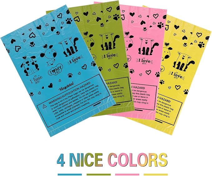 Biodegradable Dog Poop Bags: 720 Bags Extra Thick Strong Leak Proof Dog Waste Bags for Dogs with 1 Dispenser (4 Mixed Colors Green Blue Yellow Pink) -Scented