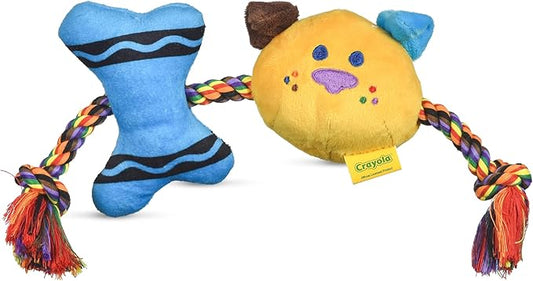 Crayola for Pets Crayon Rope Plush Squeaker Dog Toy, Interactive Dog Tug Toy with Pup-visible Colors Dogs See Best, Rope Toy for Dogs with Plush and Squeaker