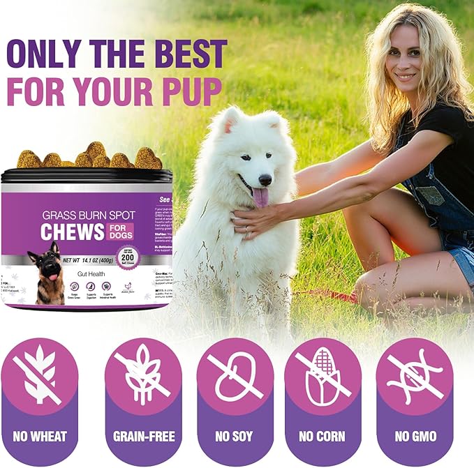 Grass Burn Spot Chews for Dogs Dog Pee Grass Neutralizer 200 Green Grass Dog Chews Dog Pee Lawn Spot Saver for Grass Burn Spots Dog Urine Neutralizer for Lawns with Probiotics Digestive Enzymes