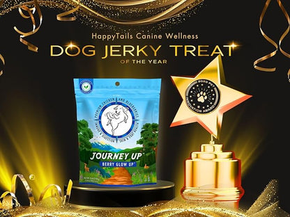 Journey Up Berry Glow Up, Chicken and Blueberry Dog Jerky Treats Made in USA with Prebiotics for Gut & Immune, Omega 3s & 6s for Skin & Coat, Antioxidants for Healthy Aging, Small-Large Dog, 6 oz.