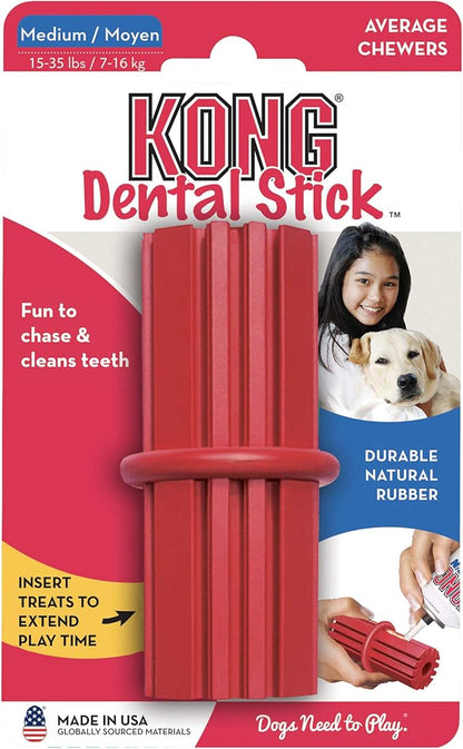 KONG Dental Stick for Dog Dental Care - Stuffable Chew Toy - Provides Chewing Outlet & Satisfies Instinctual Needs - Cleans Teeth & Gums - Made with Durable Natural Rubber - for Medium Dogs