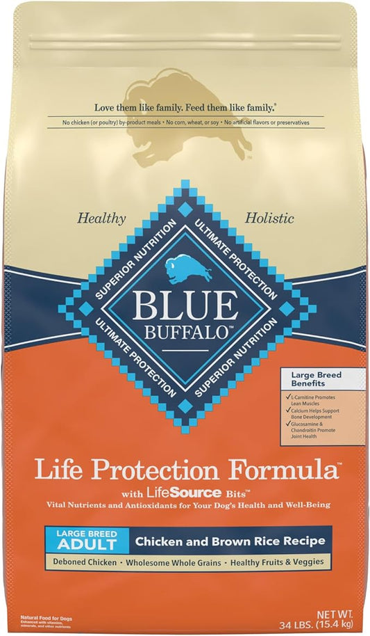 Blue Buffalo Life Protection Formula Natural Adult Large Breed Dry Dog Food, Chicken and Brown Rice 34-lb