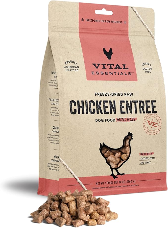 Vital Essentials Freeze Dried Raw Dog Food, Chicken Mini Nibs Entree, 14 oz