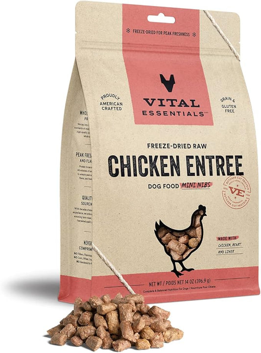 Vital Essentials Freeze Dried Raw Dog Food, Chicken Mini Nibs Entree, 14 oz