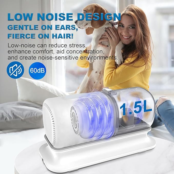 Dog Grooming Vacuum Kit: Pet Grooming Kit for Shedding, 16000PA Powerful Suction 99% Pet Hair, 1.5L Dust Cup and Low Noise Dog Clippers Tools with 4 Combs