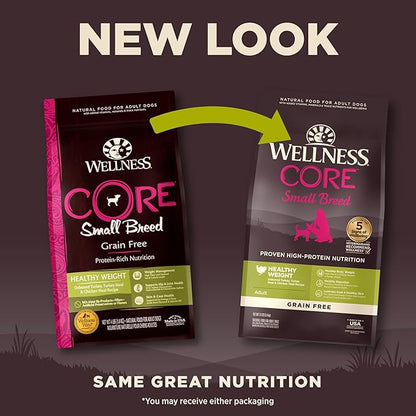 Wellness Natural Pet Food CORE Grain-Free High-Protein Small Breed Dry Dog Food, Natural Ingredients, Made in USA with Real Meat (Adult, Healthy Weight, 12-Pound Bag)