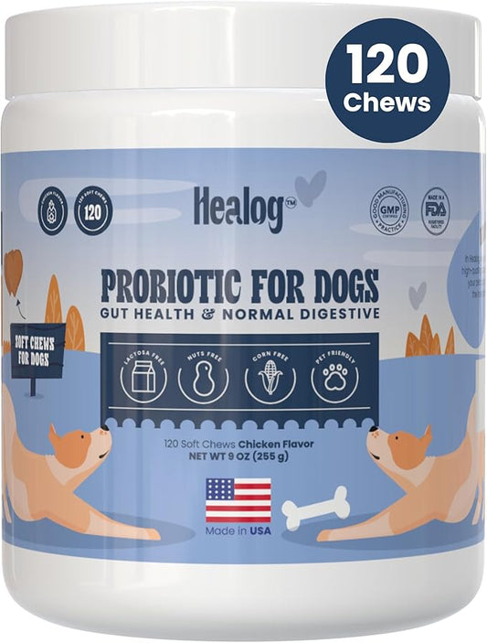 Probiotic for Dogs - 120 Chicken Flavored Soft Chews, Natural Dog Probiotics for Digestive Health, Gut Health for Dogs, Anxiety and Gas Relief, Diarrhea Control, 1 Billion CFU