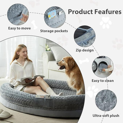 Human Dog Bed for People Adults, 71x46 inches Dog Bed for Humans Size Fits You and Pets, Washable Faux Fur Orthopedic Human Dog Bed for People, Dog Bed for Humans