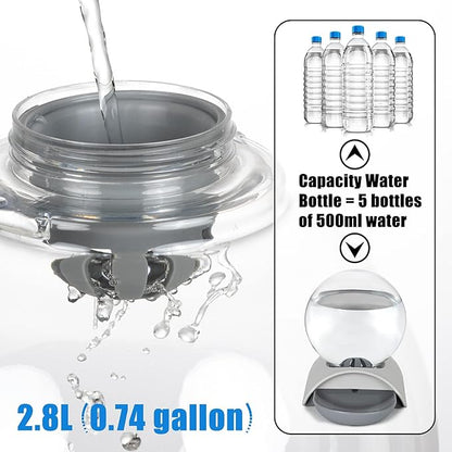 Pet Water Dispenser, 2.8L Automatic Gravity Cat Water Dispenser for Cats, Dogs & Rabbit, Detachable Cat Dog Water Dish Feeder with Spherical Waterer Bubble, Grey
