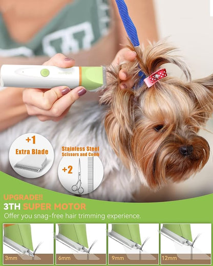 Dog Grooming Clippers Kit, All-in-One Low Noise Slient Electric Clippers Rechargeable Cordless Waterproof Small Paw Trimmer Nail Grinder Quiet Pet Shaver for Dogs Cats at Home