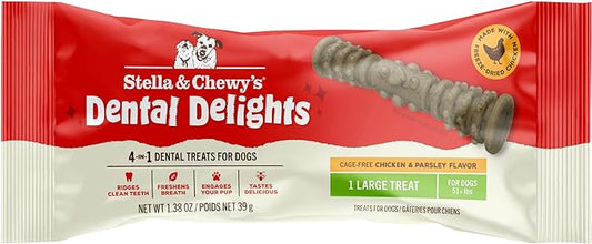 Stella & Chewy's Dental Delights with Freeze-Dried Chicken - Large Dental Treats for Dogs, Single Serve