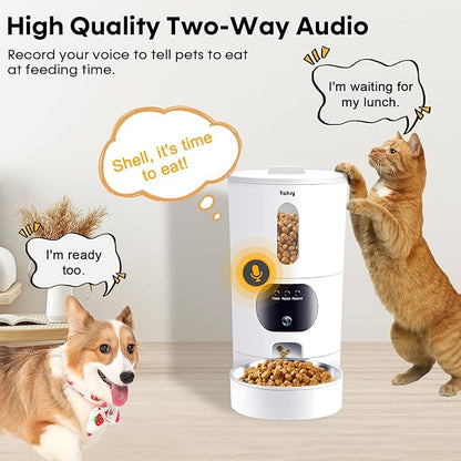 Automatic Cat Feeders Camera 5G: WiFi Easy to Clean Timed Smart Dog Food Dispenser 2-Way Audio Memory Function Pet Feeder HD 1080P Video Record APP Control Dry Food Clear Night Vision Yakry
