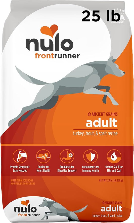 Nulo Frontrunner All Breed Adult Dry Dog Food, Premium All Natural Dog Kibble, Made with Ancient Grains Promote Fullness with Healthy Digestive Aid BC30 Probiotic & Antioxidants for Immune Health