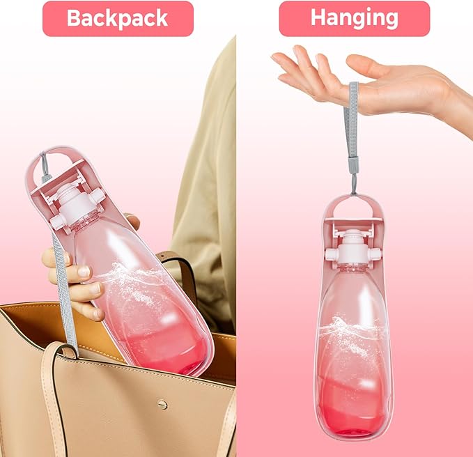 19oz Dog Water Bottle, Collapsible Dog Travel Water Bottle, Portable Dog Water Dispenser with Foldable Drinking Cup Bowl for Walking, Hiking, Lightweight, Leak-Proof, BPA Free, Pink