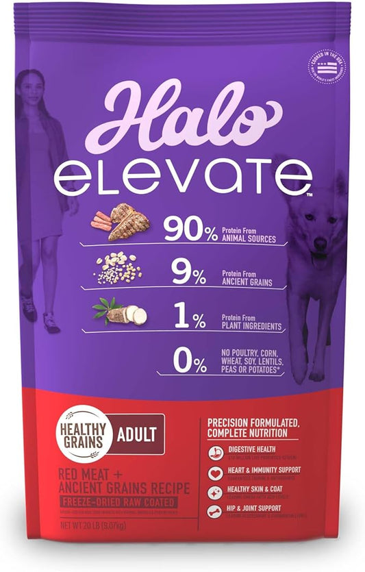 Halo Elevate Dry Dog Food, Healthy Grains Red Meat Recipe, 20lb