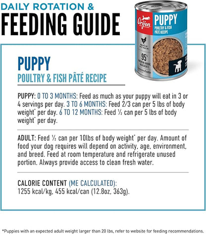 ORIJEN Puppy Poultry & Fish Pate Recipe Wet Dog Food, Pate Dog Food for Puppies, WholePrey Ingredients, 12.8oz (Case of 12)