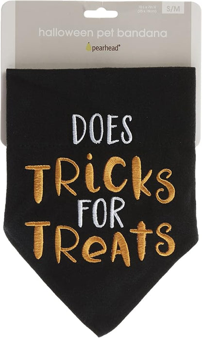 Pearhead Trick or Treat Bandana, Fall Holiday Dog Apparel, Halloween Dog Costume, Dog Slip On Collar Accessories, Small/Medium, S/M
