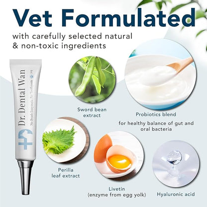 Brushless Organic Dog Toothpaste | Dog Breath Freshener | Dog Tooth Brushing Kit | Dog Teeth Cleaning | Reduce Plaque & Tartar | Vet Formulated (DR. DENTAL WAN Enzymatic Toothpaste for Dogs)