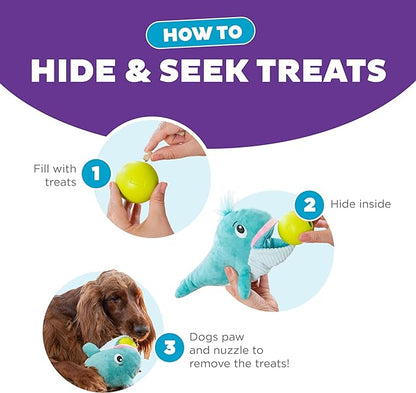 Outward Hound Nina Ottosson Big Mouthz Interactive Plush Dog Puzzle with Treat Ball Dog Enrichment Toys, Plush, Blue