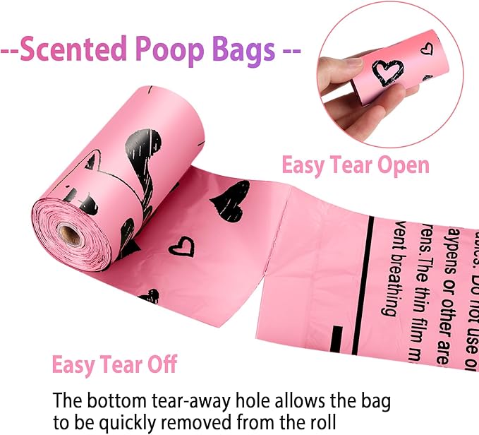Dog Poop Bag Biodegradable - 540 Count Dog Waste Bags with Dispenser, Extra Thick Strong Leak proof Poop Bags for Dogs Doggy | Scented Pink