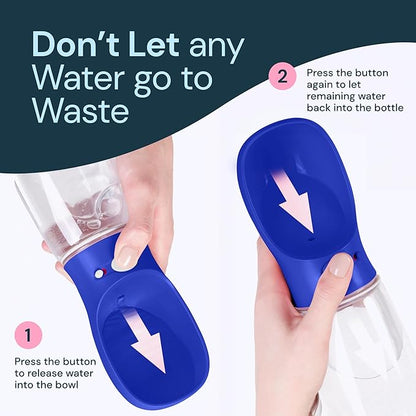MalsiPree Dog Water Bottle Portable – Leak Proof and Lightweight Water Bottle for Dogs – Dog Travel Water Bottle with Bowl – Dog Walking Accessories (19OZ, Navy Blue)