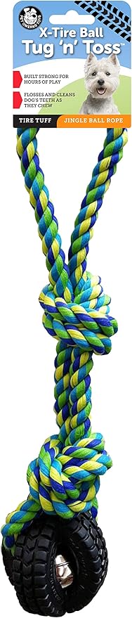 Pet Qwerks X-Tire Ball Dog Toys - Tug & Toss Interactive Chew Toy - Small