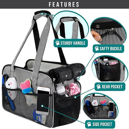 PetAmi Small Dog Purse Carrier, Soft-Sided Pet Carrier Bag with Pockets, Portable Puppy Cat Travel Handbag Tote, Airline Approved Breathable Mesh, Poop Bag Dispenser, Max 18 lbs, Chevron Teal