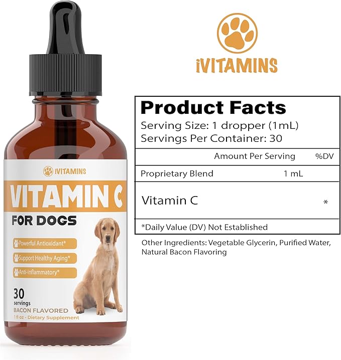 Vitamin C for Dogs | Helps with Improving Immune Health | Vitamin C for Dogs Liquid | Dog Immune Support | Dog Immune and Allergy Supplement | Dog Immune Booster | 1 oz Bacon Flavor