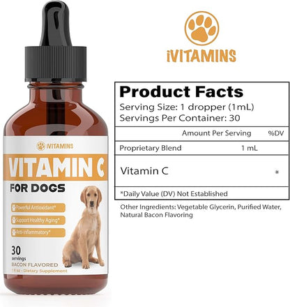 Vitamin C for Dogs | Helps with Improving Immune Health | Vitamin C for Dogs Liquid | Dog Immune Support | Dog Immune and Allergy Supplement | Dog Immune Booster | 1 oz Bacon Flavor
