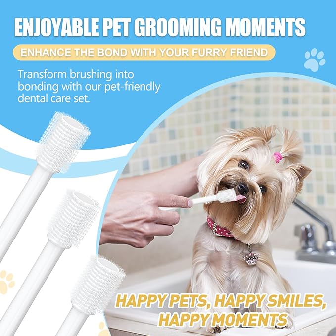 Cat Toothbrush Kit, Dog Toothbrush Kit, Suitable for All Cats and Dogs Dental Care. White, Soft Bristles, Meet All Cleaning Needs, Multi-Functional Dental Cleaning (S-rounded)