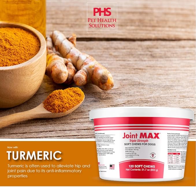 TS Joint Supplement Vet Formulated Pain & Inflammation Relief Treats Hip Dysplasia & Arthritis, Glucosamine, Chondroitin, Turmeric, MSM, HA, Creatine, Omega 3 EPA + DHA.120 Soft Chews