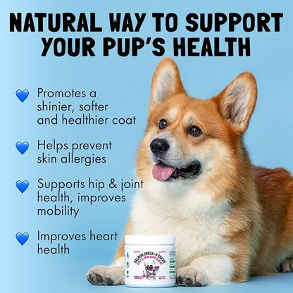 Omega 3 Alaskan Salmon Oil Treats for Dogs 30 Fish Oil Chew Supplement Skin and Coat Allergy and Itch Relief Hip & Joint Health Brain Shedding Hot Spots Treatment Omega 3 6 9 EPA & DHA Fatty Acids