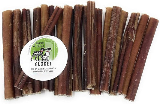 Sancho & Lola's 6 Inch Standard Bully Sticks for Dogs - 25 Count Value Pack Grass-Fed Free-Range Grain-Free Beef Pizzles
