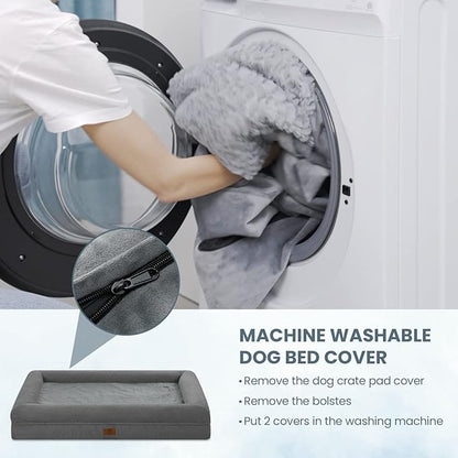 Medium Dog Bed, Dark Grey Orthopedic Dog Bed, Washable Dog Bed with [Removable Bolster], Waterproof Dog Bed with Nonskid Bottom, Doggy Bed, Dog Beds for Medium Dog Bed