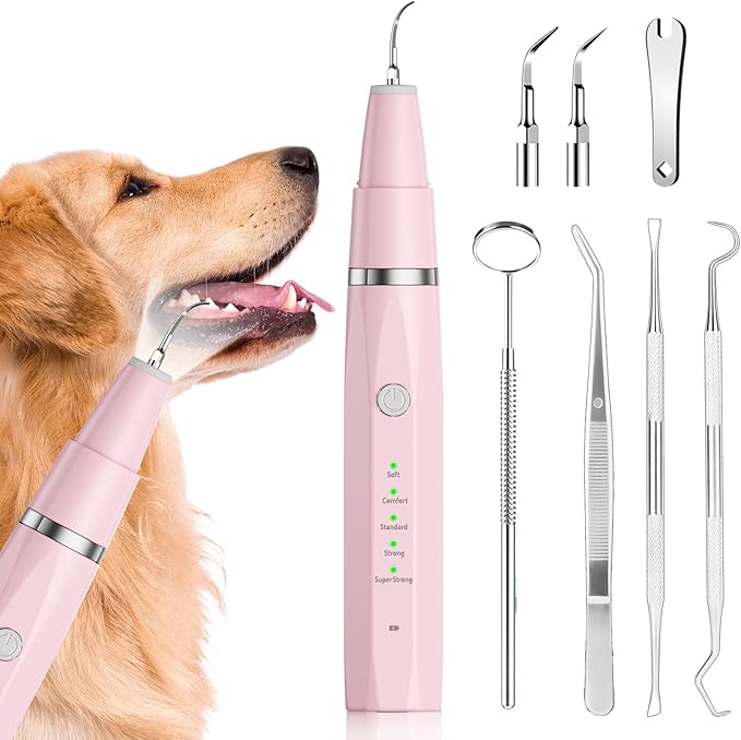 Dog Plaque Remover for Teeth,Pet Ultrasonic Tooth Cleaner,Teeth Cleaning Kit -Tartar Remover for Teeth Stains for Dogs and Cats (Pink)