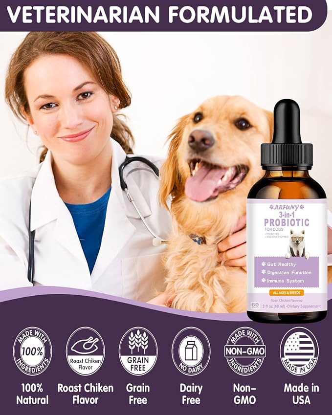 Probiotics for Dog | 60ML Liquid Probiotics for Dogs Support Gut Flora, Digestive Health & Diarrhea| Dog Digestive Enzymes & Prebiotics | Dogs Probiotics Allergies & Itchy Skin Relief | Roast Chicken