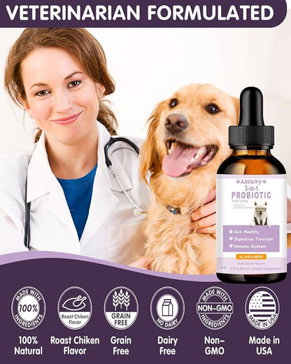 Probiotics for Dog | 60ML Liquid Probiotics for Dogs Support Gut Flora, Digestive Health & Diarrhea| Dog Digestive Enzymes & Prebiotics | Dogs Probiotics Allergies & Itchy Skin Relief | Roast Chicken