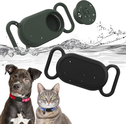 2 Pack Dog Collar Holder for SmartTag2, Waterproof Silicone Case for Pet Cat, Anti-Lost Scratch Resistant Protective Cover Accessory for Smart tag2 (Black,Green)