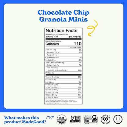 MadeGood Chocolate Chip Granola Minis, 28 Count, Organic and Delicious Snacks