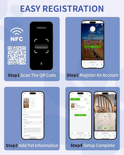 Joytale [ NO APP Required ] Silent Silicone QR Code Dog Tag, Slide On Dog Tags for 1 Inch Wide Collars or Vest, NFC Pet Online Profile, Scan QR to Send Location Alert Email, Navy Blue, M