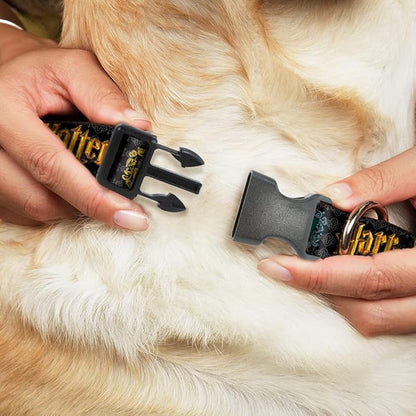 Dog Collar Plastic Clip Harry Potter Hufflepuff Ravenclaw Gryffindor Slytherin Black 7 to 8.5 Inches 0.5 Inch Wide