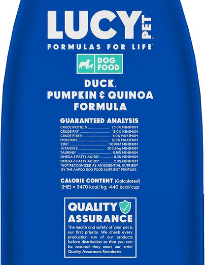 Lucy Pet Products Formulas for Life Duck, Pumpkin & Quinoa Dry Dog Food, All Life Stages, Digestive Health, Sensitive Stomach and Skin, 25lb bag