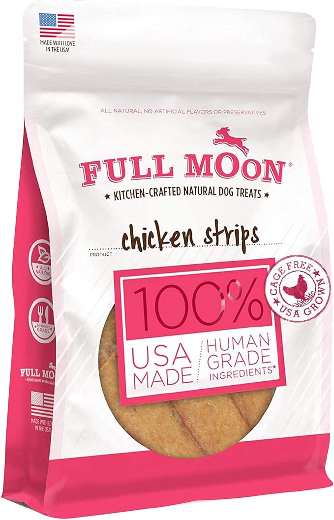 Full Moon Chicken Strips Healthy All Natural Dog Treats Human Grade Made in USA Grain Free, 1.5 Pound (Pack of 1)