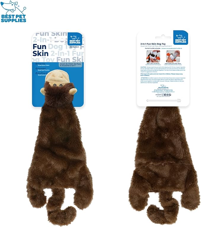 Best Pet Supplies Stuffing Free Squeaky Dog Toys for Small Dogs, Medium Dogs, and Large Dogs, Durable, Best Dog Chew Toy for Teething Puppy, Indoor Play, Holds Plastic Bottle - Monkey, Medium