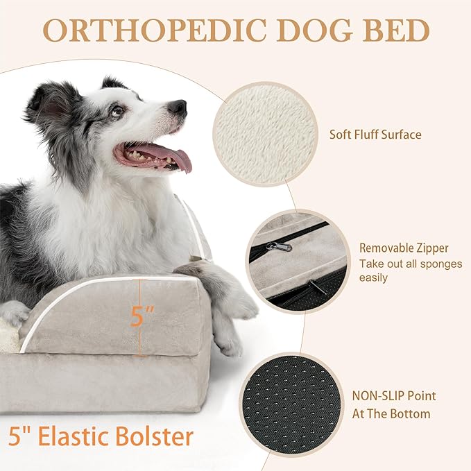 XL Dog Beds for Extra Large Dogs, Waterproof Orthopedic Dog Bed with Bolster, Washable Dog Bed Sofa with Removable Cover & Non-Slip Bottom(X-large,Beige)