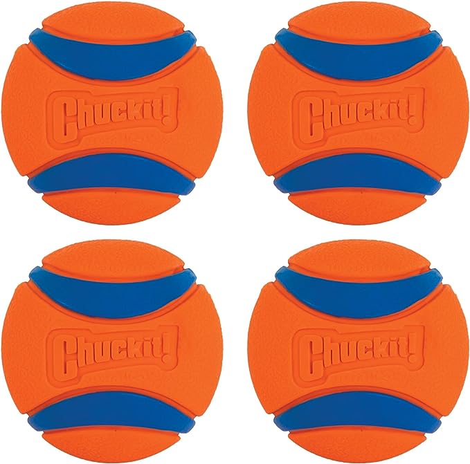 Chuckit Ultra Ball Dog Toy, Medium (2.5 Inch Diameter) Pack of 4, for Breeds 20-60 lbs