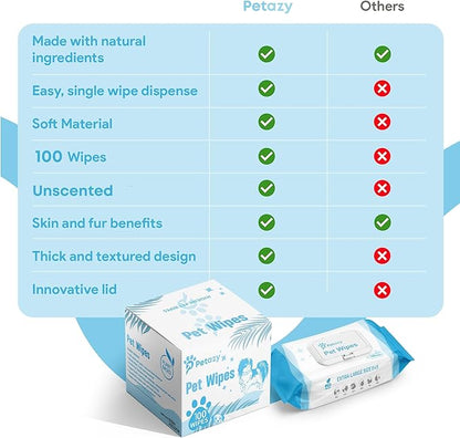 100 Dog Wipes for Paws and Butt Ears Eyes Unscented | Organic Hypoallergenic Pet Wipes for Dogs with Aloe Vera | Dog Wipes Cleaning Deodorizing | Extra Thick Dog Paw Wipes Dogs Cat Puppy Pets