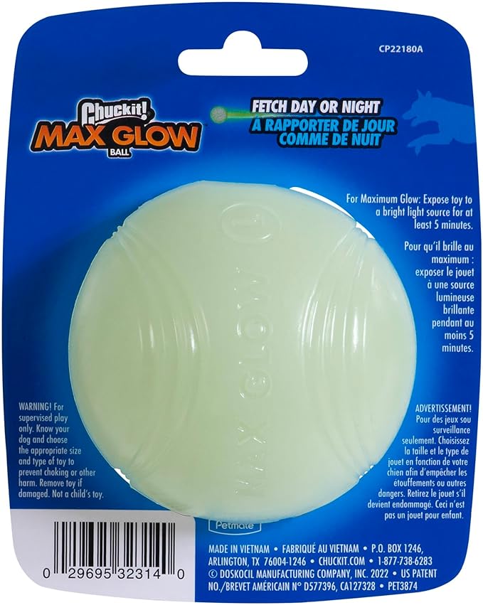 Chuckit! Max Glow Ball Dog Toy, Large (3 Inch Diameter) for Dogs 60-100 lbs, Pack of 1